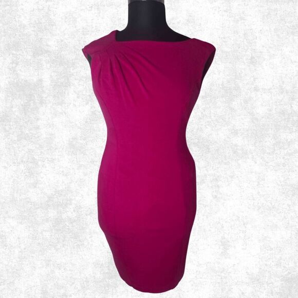 Cache Magenta Bodycon Sheath Dress Size 12 – Ruched Sleeveless Cocktail Party Dr - Picture 7 of 8